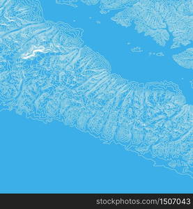 Vector abstract earth relief blue map. Generated conceptual elevation map. Isolines of landscape surface elevation. Geographic map conceptual design. Elegant background for presentations.