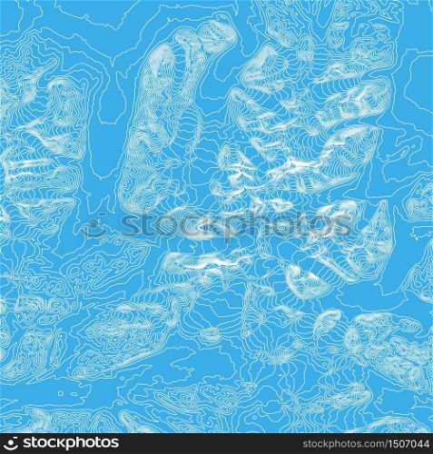 Vector abstract earth relief blue map. Generated conceptual elevation map. Isolines of landscape surface elevation. Geographic map conceptual design. Elegant background for presentations.
