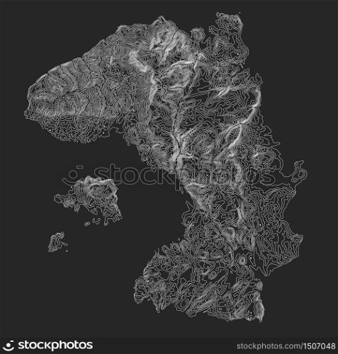 Vector abstract earth relief dark map. Generated conceptual elevation map. Isolines of landscape surface elevation. Geographic map conceptual design. Elegant background for presentations.