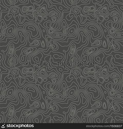 Vector abstract earth relief map seamless pattern. Generated conceptual elevation map. Isolines of landscape surface elevation. Geographic map conceptual design. Elegant background for presentations.