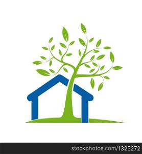 Vector abstract eco house. Tree inside home