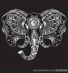 Vector abstract elephant in Indian style mehndi. Vector abstract elephant in Indian style mehndi.Vector hand drawing isolated on black background. Vector abstract elephant in Indian style mehndi