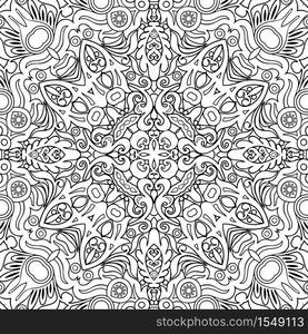 Vector abstract ethnic line art hand drawn background. Seamless sketchy pattern. Vector ethnic line art hand drawn background