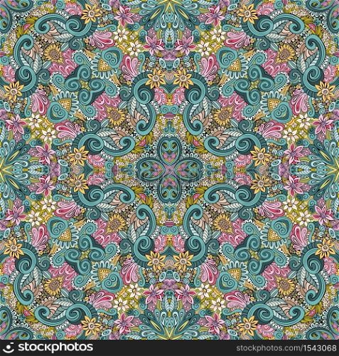 Vector abstract ethnic nature hand drawn color seamless pattern. Vector ethnic hand drawn color seamless pattern