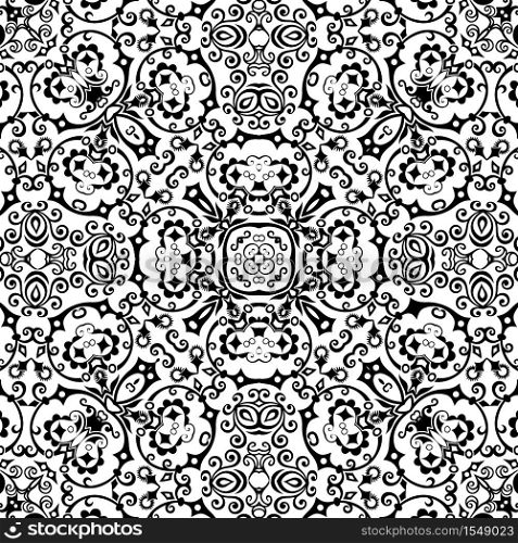Vector abstract ethnic nature hand drawn ornamental background. Black and white seamless pattern. Vector ethnic hand drawn ornamental background.