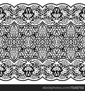 Vector abstract ethnic nature hand drawn ornamental background. Black and white seamless pattern. Vector ethnic nature ornamental background