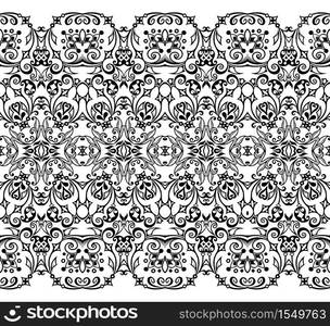 Vector abstract ethnic nature hand drawn ornamental background. Black and white seamless pattern. Vector ethnic nature ornamental background