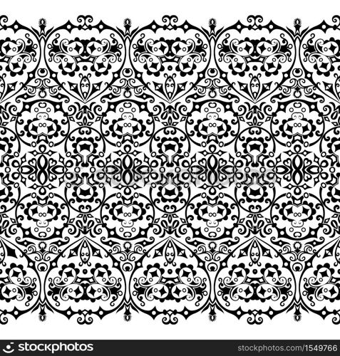 Vector abstract ethnic nature hand drawn ornamental background. Black and white seamless pattern. Vector ethnic nature ornamental background