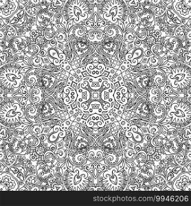 Vector abstract ethnic nature hand drawn ornamental background. Black and white seamless pattern. Vector abstract ethnic nature ornamental background
