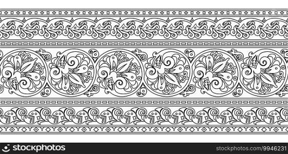 Vector abstract ethnic nature hand drawn ornamental background. Black and white seamless pattern. Vector ethnic hand drawn ornamental background