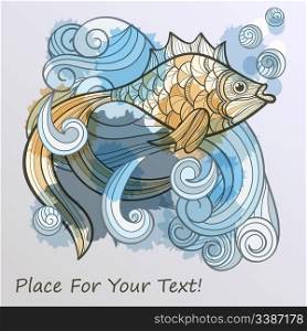 vector abstract fish on splash of water and bubbles, eps10, place for your text!