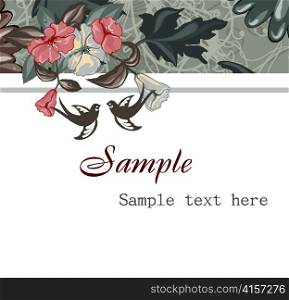 vector abstract floral background with birds