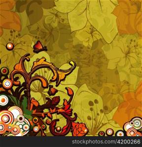 vector abstract floral background with butterflies