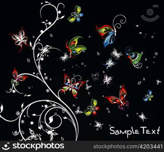 vector abstract floral background with colorful butterflies