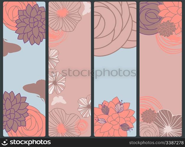 vector abstract floral banners with flowers and butterflies, place for your text