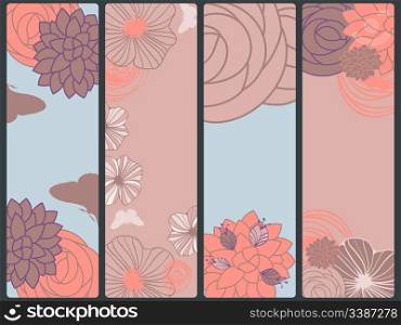 vector abstract floral banners with flowers and butterflies, place for your text