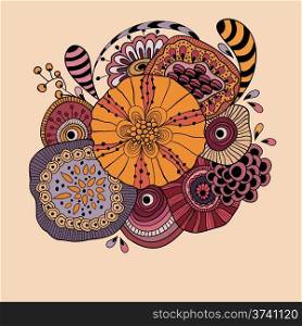 vector abstract floral composition with doodle funky flowers, flowers can be used separately