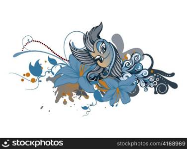 vector abstract floral design with bird