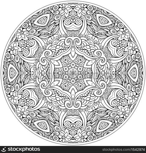 Vector abstract floral ethnic hand drawn line art mandala. Vector floral ethnic hand drawn line art mandala