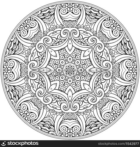 Vector abstract floral ethnic hand drawn line art mandala. Vector floral ethnic hand drawn line art mandala