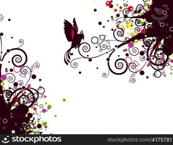 vector abstract floral with bird