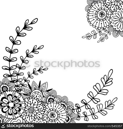 Vector abstract flowers for decoration. Adult coloring book page. Zentangle art for design.. Vector abstract flowers for decoration. Adult coloring book page. Zentangle art for design
