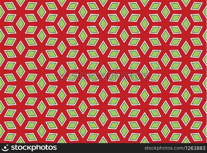 Vector abstract geometric seamless pattern, background texture. In red, white, green and black colors.