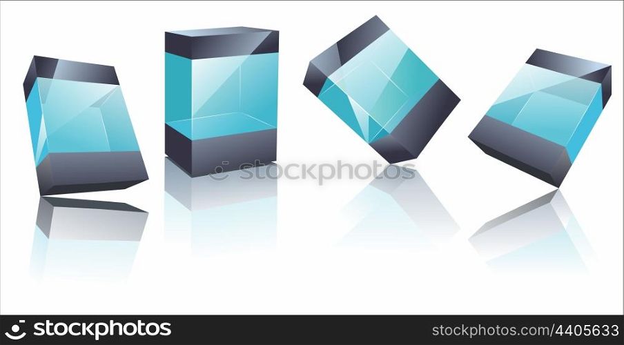 Vector abstract glass cube background .Collection of transparent glass boxes. transparent glass boxes