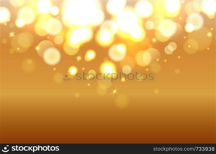 Vector abstract gold background with blur golden bokeh light effect.