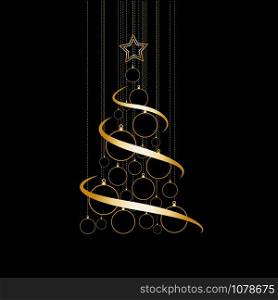 Vector Abstract Golden Christmas Tree on black background