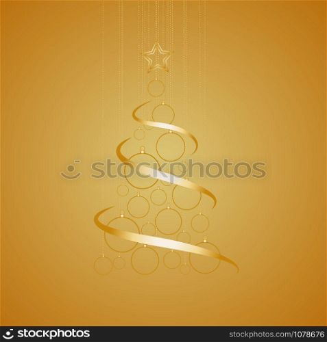 Vector Abstract Golden Christmas Tree on golden background