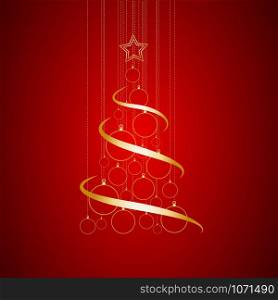 Vector Abstract Golden Christmas Tree on red background