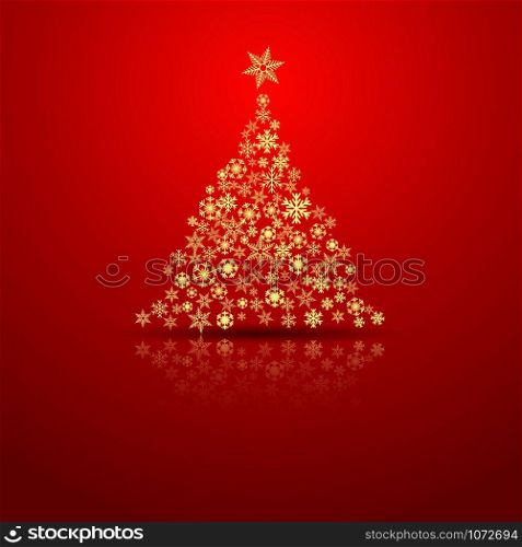 Vector Abstract Golden Christmas Tree with ice crystals