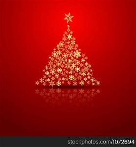 Vector Abstract Golden Christmas Tree with ice crystals