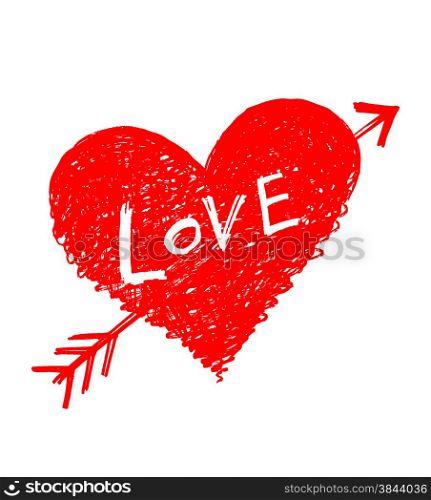 "Vector abstract heart pierced by an arrow with word "Love""