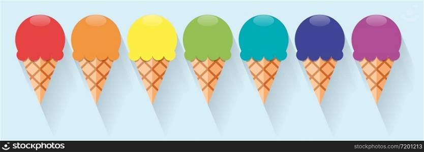 Vector abstract ice cream in rainbow, summer banner and background