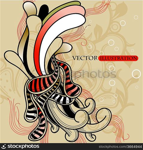 vector abstract illustration with fantasy swirls and colorful leaves