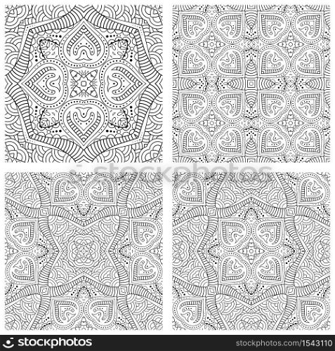 Vector abstract line art ethnic hand drawn backgrounds set. Vector abstract ethnic hand drawn backgrounds set