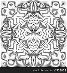 Vector abstract line pattern. Black lines on white background with distortion effect. Optical illusion. Vector abstract lines pattern. Waves background