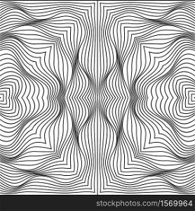 Vector abstract line pattern. Black lines on white background with distortion effect. Optical illusion. Vector abstract lines pattern. Waves background