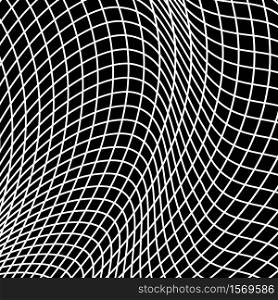 Vector abstract line pattern. White lines on black background with distortion effect. Optical illusion.. Vector abstract lines pattern. Waves background