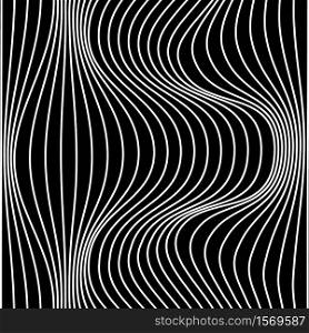 Vector abstract line pattern. White lines on black background with distortion effect. Optical illusion.. Vector abstract lines pattern. Waves background
