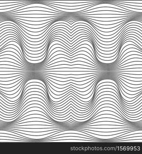 Vector abstract line seamless pattern. Black lines on white background with distortion effect. Optical illusion.. Vector abstract lines pattern. Waves background