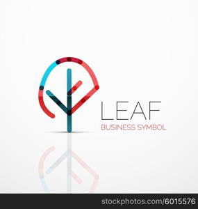 Vector abstract logo idea, eco leaf, nature plant, green concept business icon. Creative logotype design template made of overlapping multicolored line segments