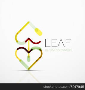 Vector abstract logo idea, eco leaf, nature plant, green concept business icon. Creative logotype design template made of overlapping multicolored line segments