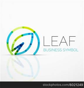 Vector abstract logo idea, eco leaf, nature plant, green concept business icon. Creative logotype design template made of overlapping multicolored line segments