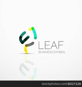 Vector abstract logo idea, eco leaf, nature plant, green concept business icon. Creative logotype design template made of overlapping multicolored line segments