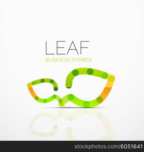 Vector abstract logo idea, eco leaf, nature plant, green concept business icon. Creative logotype design template made of overlapping multicolored line segments