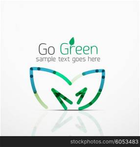 Vector abstract logo idea, eco leaf, nature plant, green concept business icon. Creative logotype design template made of overlapping multicolored line segments