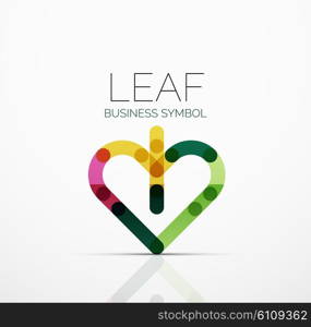 Vector abstract logo idea, eco leaf, nature plant, green concept business icon. Creative logotype design template made of overlapping multicolored line segments